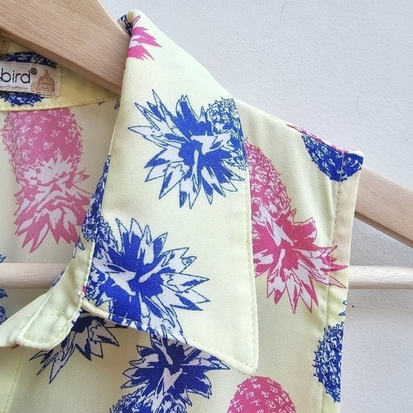 Upside Down Pineapple Print and Mother of Pearl Button Romper, Size Small - Picture 10 of 14